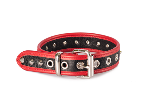 32mm Soft Leather Armband with Red Trim and Dog Studs