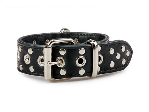 38mm Bondage Collar soft leather with rivets, eyelets and D~Ring